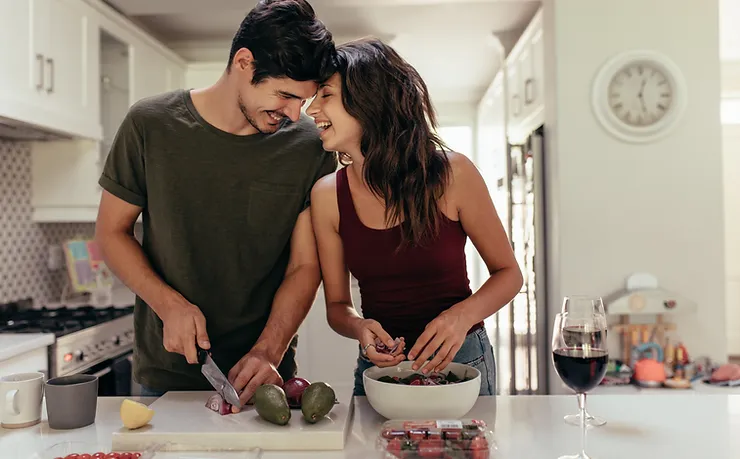 Parents enjoying an exciting date night at home