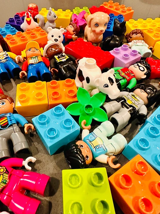 Duplo LEGOs for a Shaving Cream and LEGO Sensory Bin